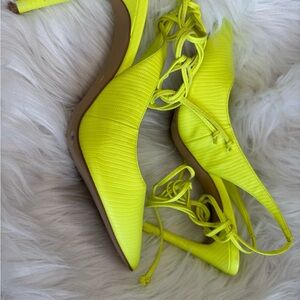 Jennifer Lopez Neon Yellow Lace-Up Heels